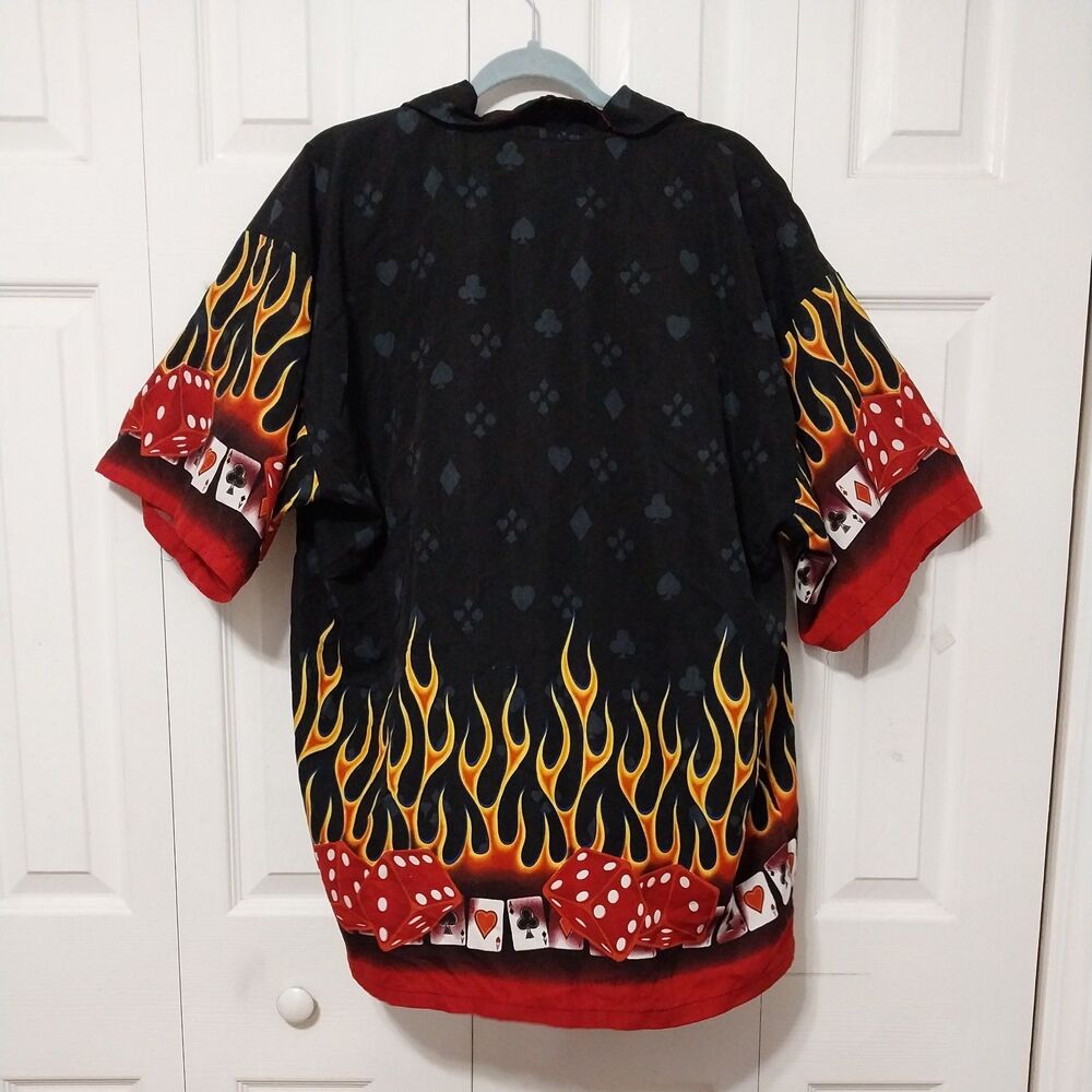 Oscar Misa Flame Dice Bowling Shirt Mens XL Y2K Rockabilly Casino Button Up - Picture 5 of 5